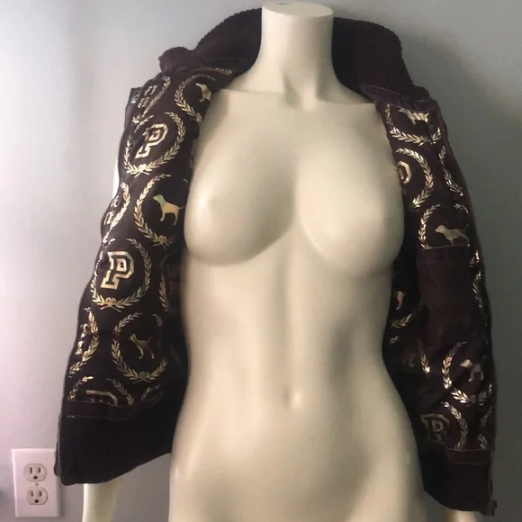 ‼️NEW INVENTORY‼️Victorias Secret Pink Reversible Brown Gold Logo Puffer Vest XS - Picture 4 of 8